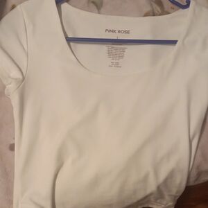Pink Rose Women's White Scoop Neck Short Sleeve Tee